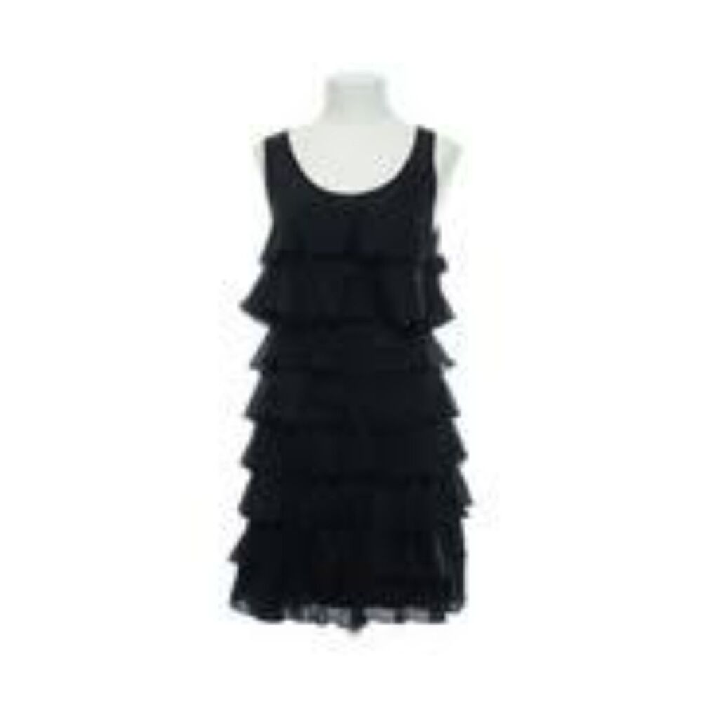 Chinese Laundry Black Scoop Neck Sleeveless Ruffled Tier Knee Length Dress S